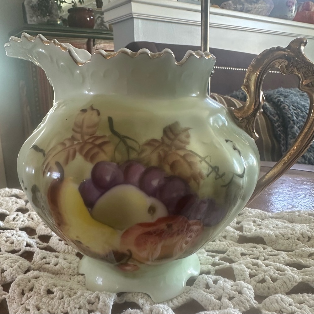 Elegant vintage/antique Ceramic Pitcher with Fruit Motif